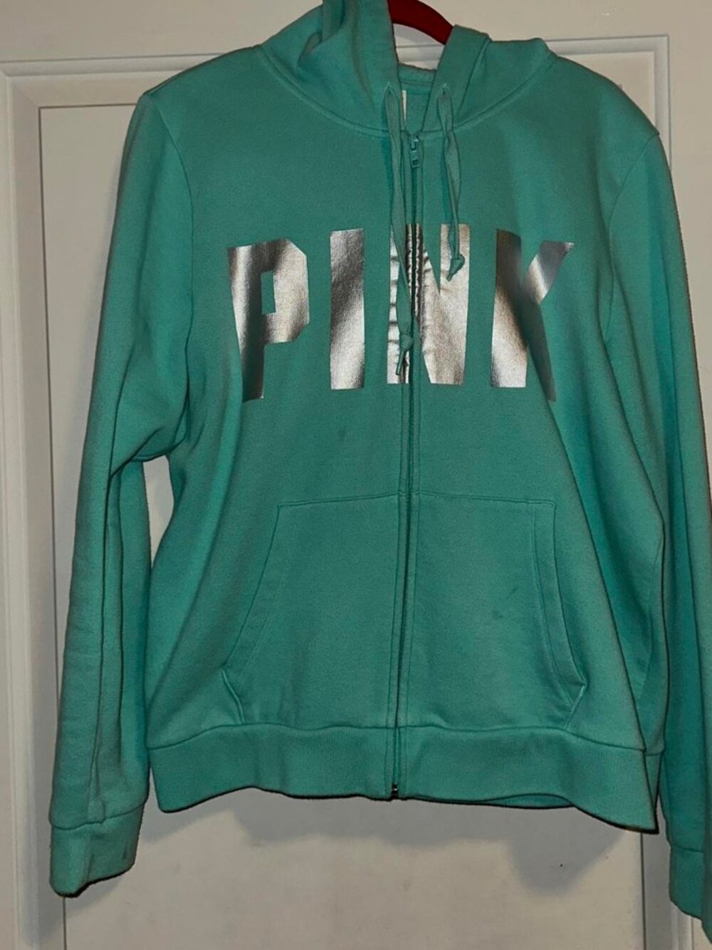Victoria's Secret Women's Green and Silver Hoodie